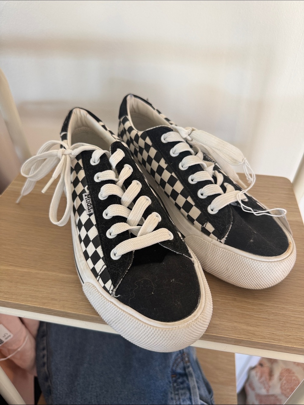 Classic Black & White Checkered Canvas Sneakers - MUDD